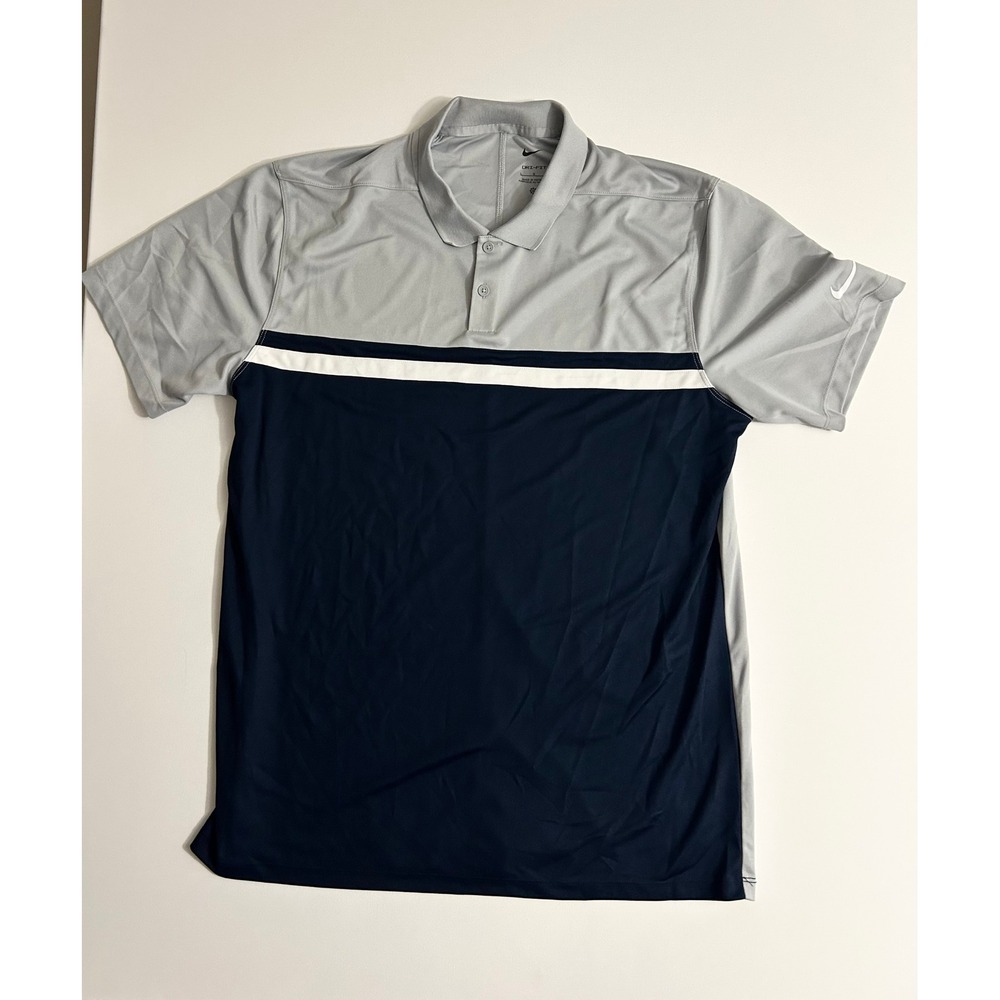 Nike‎ Dri-FIT Mens Golf Polo Shirt Grey Navy Blue Colorblock Short Sleeve Large